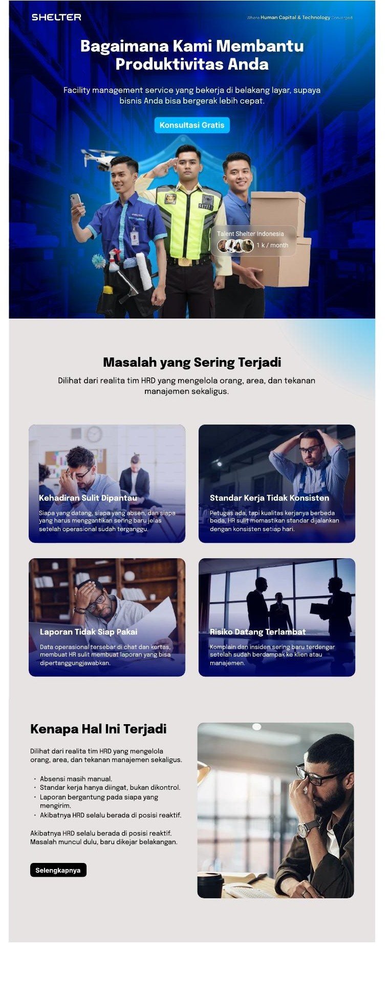 Bagian atas landing page Shelter Indonesia