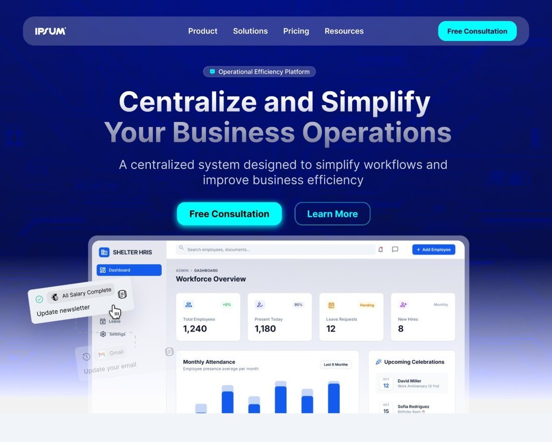 Hero landing page Velora dengan preview dashboard produk